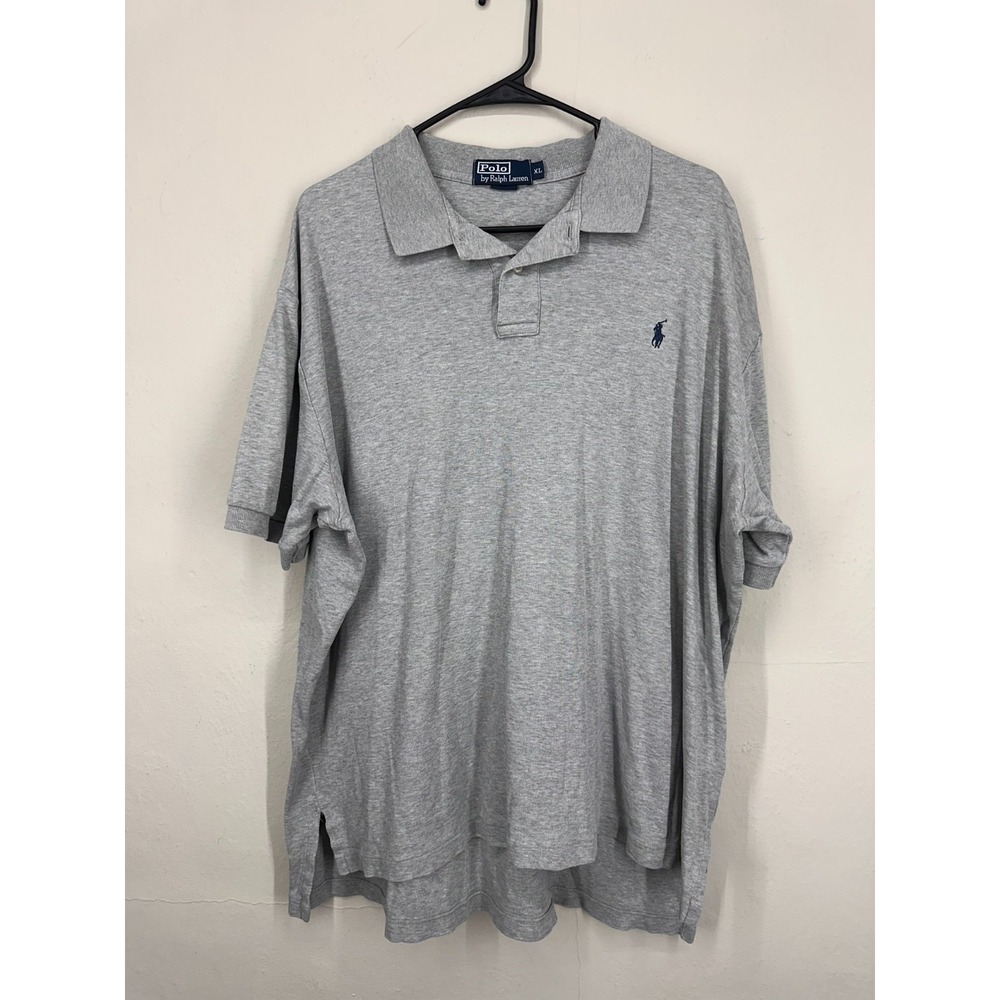 Ralph Lauren Polo Shirt Mens XL Gray Heather High-Low Slit Navy Small Pony Logo